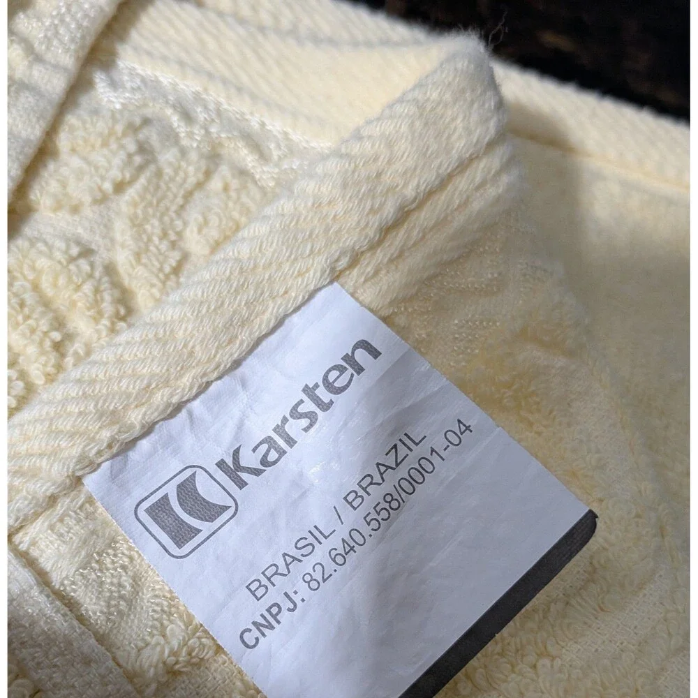 Vintage Karsten Brazil Hand Towel MCM Embroidered Floral Lace Trim Yellow